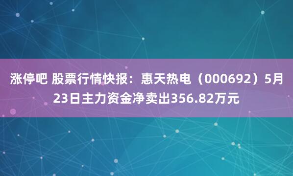 涨停吧 股票行情快报：惠天热电（000692）5月23日主力资金净卖出356.82万元